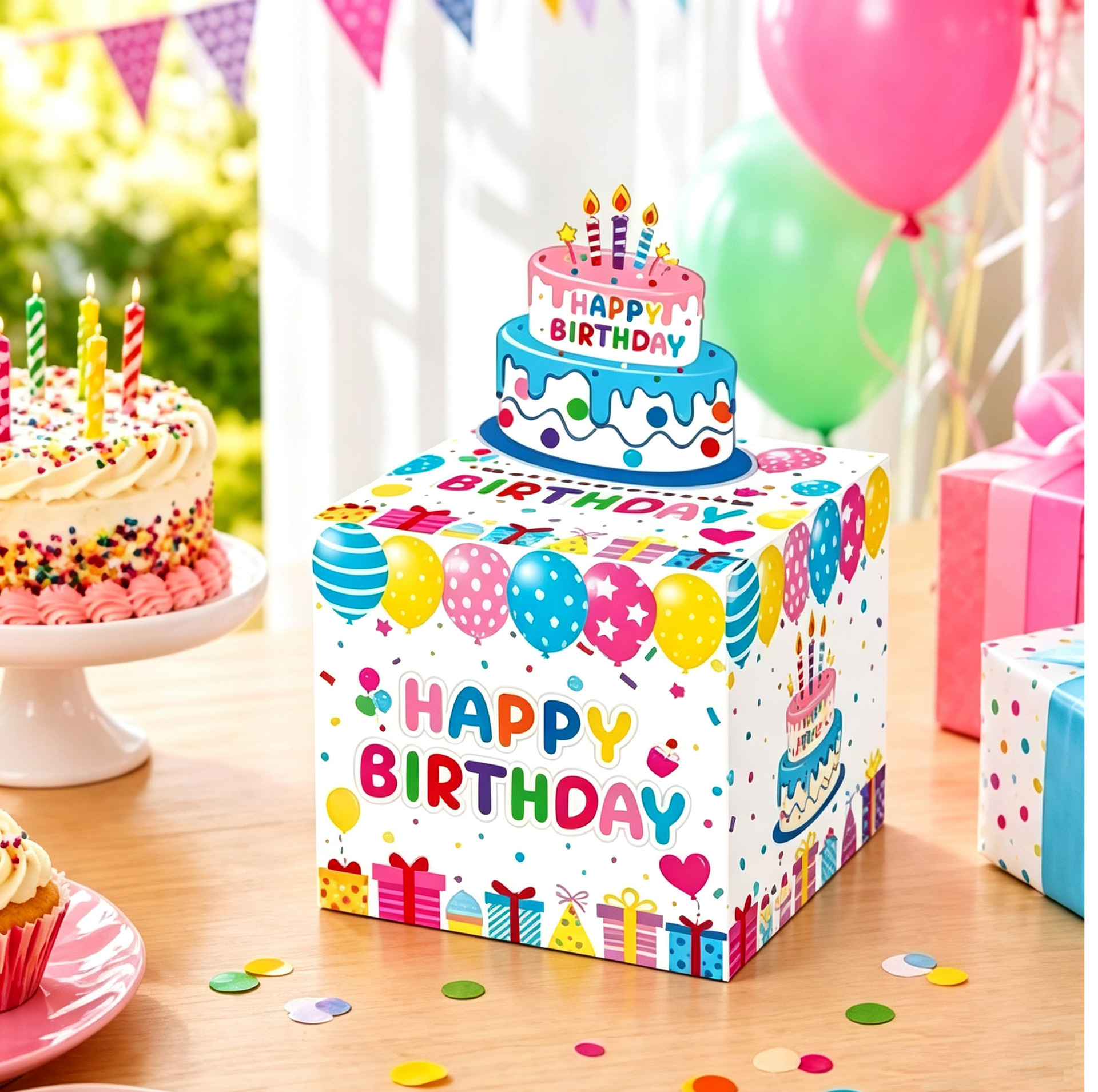 儿童生日派对礼盒 卡通生日快乐立体蛋糕糖果礼品包装盒